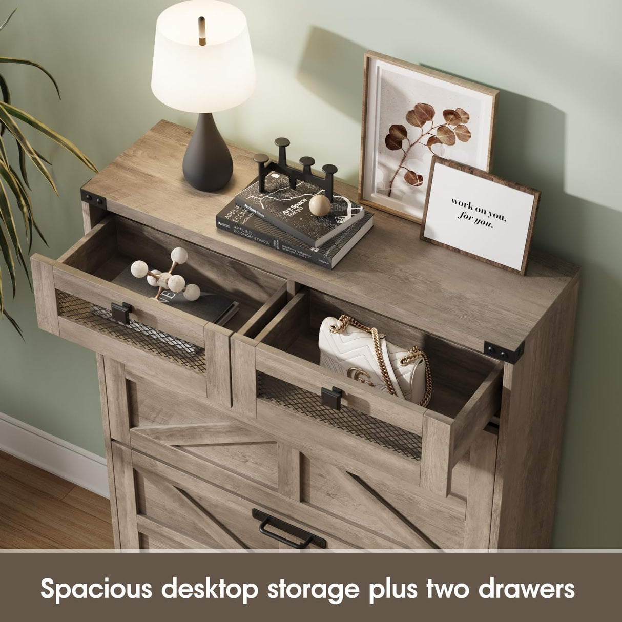 Halitaa Shoe Cabinet with 2 Flip Drawers& 2 Drawers,Farmhouse Shoe Storage Cabinet for entryway,Narrow Freestanding Shoe Rack Cabinet for Entrance,Grey Halitaa