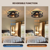 MOOONICHE 20" Caged Ceiling Fans with Lights, Modern Dimmable Flush Mount Ceiling Fan with Lights Remote, Black Low Profile Ceiling Fan for Bedroom, Kitchen,6 Speed Reversible MOOONICHE