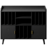 IRONCK Short Bookshelf with Cabinet, Short Bookcase with Doors, Low Bookcases with Charging Station, 2 Shelf Bookcase for Living Room, Office, Black IRONCK