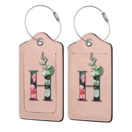 2 Pack Pink Initial Luggage Tags, Flower Letter Design Suitcase Label, Sublimation Travel Name Bag Tags, Novelty Leather Baggage Identifiers with Privacy Cover for Women Men Kids Teens, Letter H Pazacon