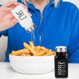 2 Pack Salt and Pepper Shakers Set, Glass Shaker with Stainless Steel Lid, Modern and Cute Farmhouse (Black and White) PECULA