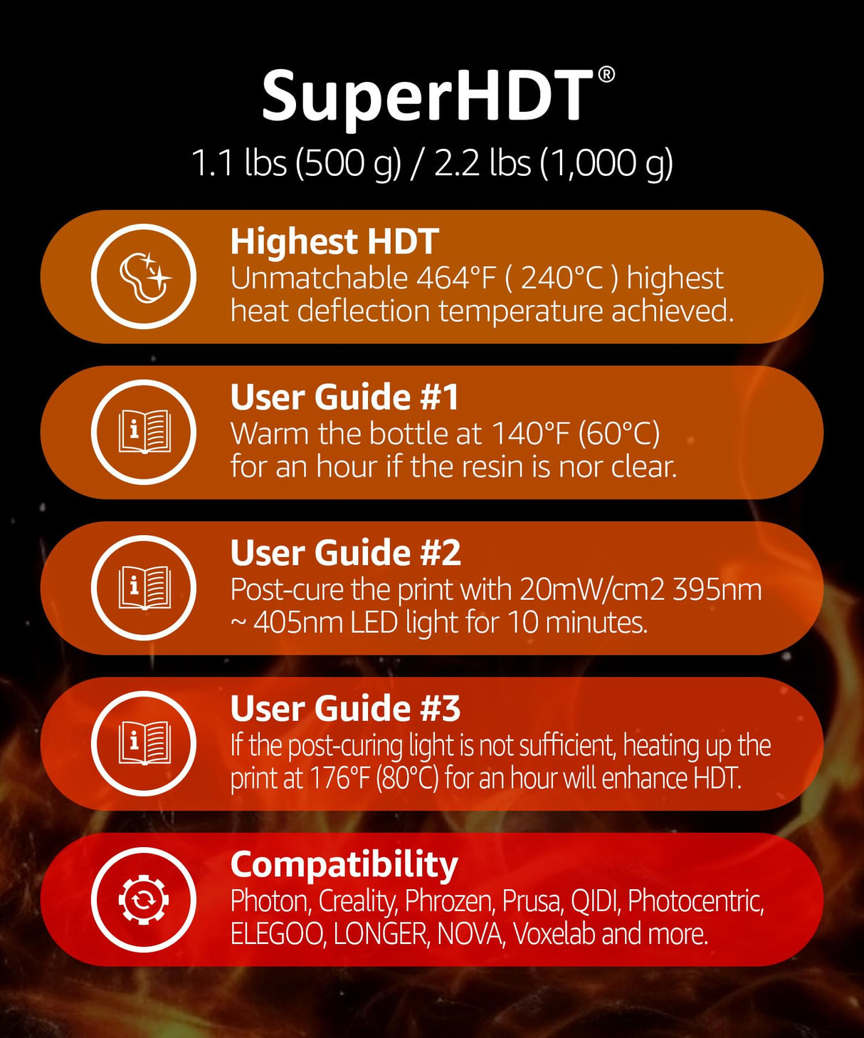 SuperHDT 3D Printer Resin, Highest Heat Deflection Temperature 464°F, Made in Korea by 3DMaterials (1000g, Amber) 3DMaterials