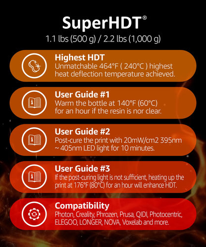 SuperHDT 3D Printer Resin, Highest Heat Deflection Temperature 464°F, Made in Korea by 3DMaterials (1000g, Amber)