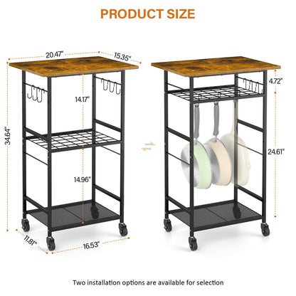 ThreeHio Rolling Kitchen Microwave Cart, 3 Tier Microwave Table Stand with Adjustable Shelf, Kitchen Storage Rack on Wheels, Coffee Station Cart Rack Shelf Organizer for Living Room Office, Balcony