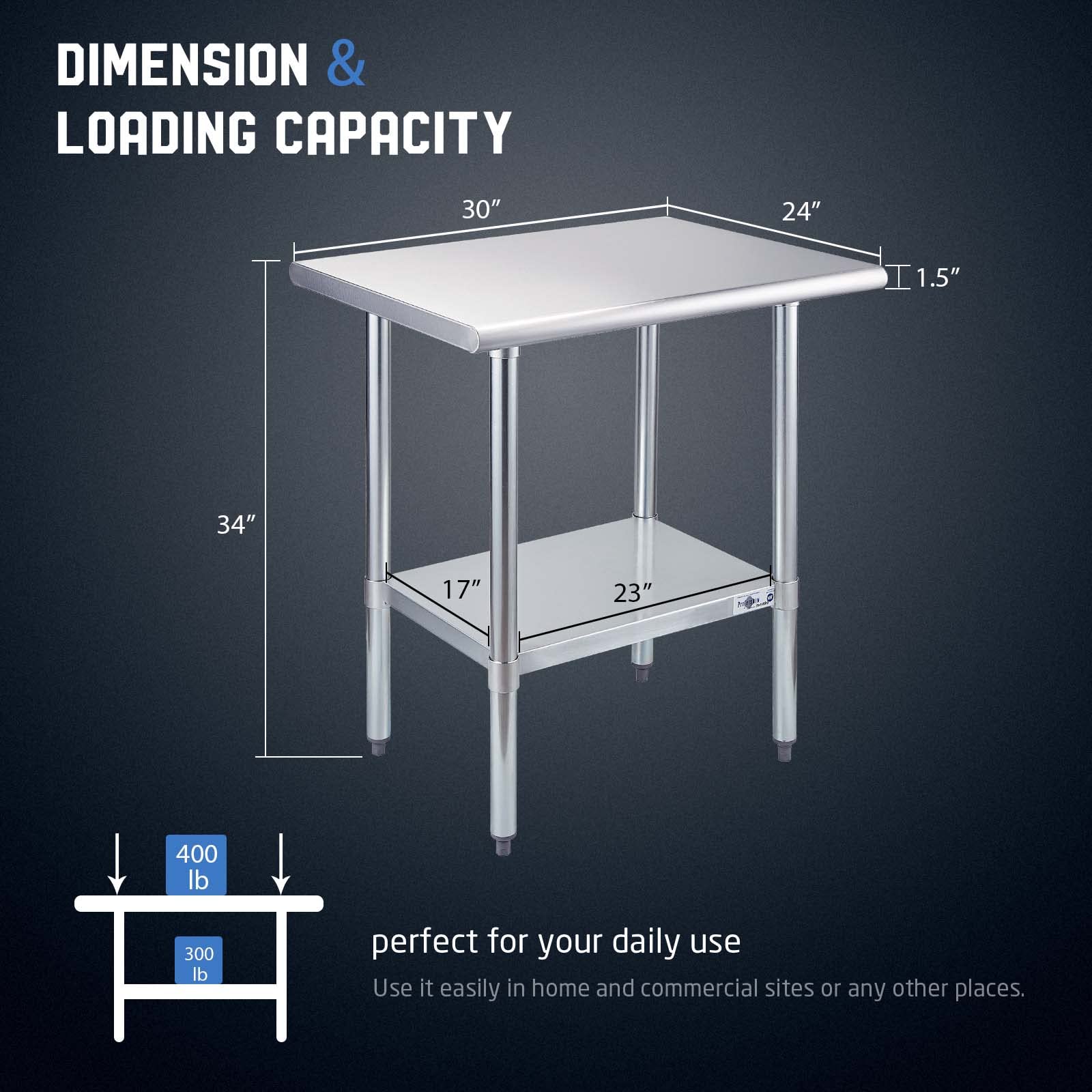 Profeeshaw Stainless Steel Prep Table NSF Commercial Work Table with Undershelf for Kitchen Restaurant 24×30 Inch - WoodArtSupply