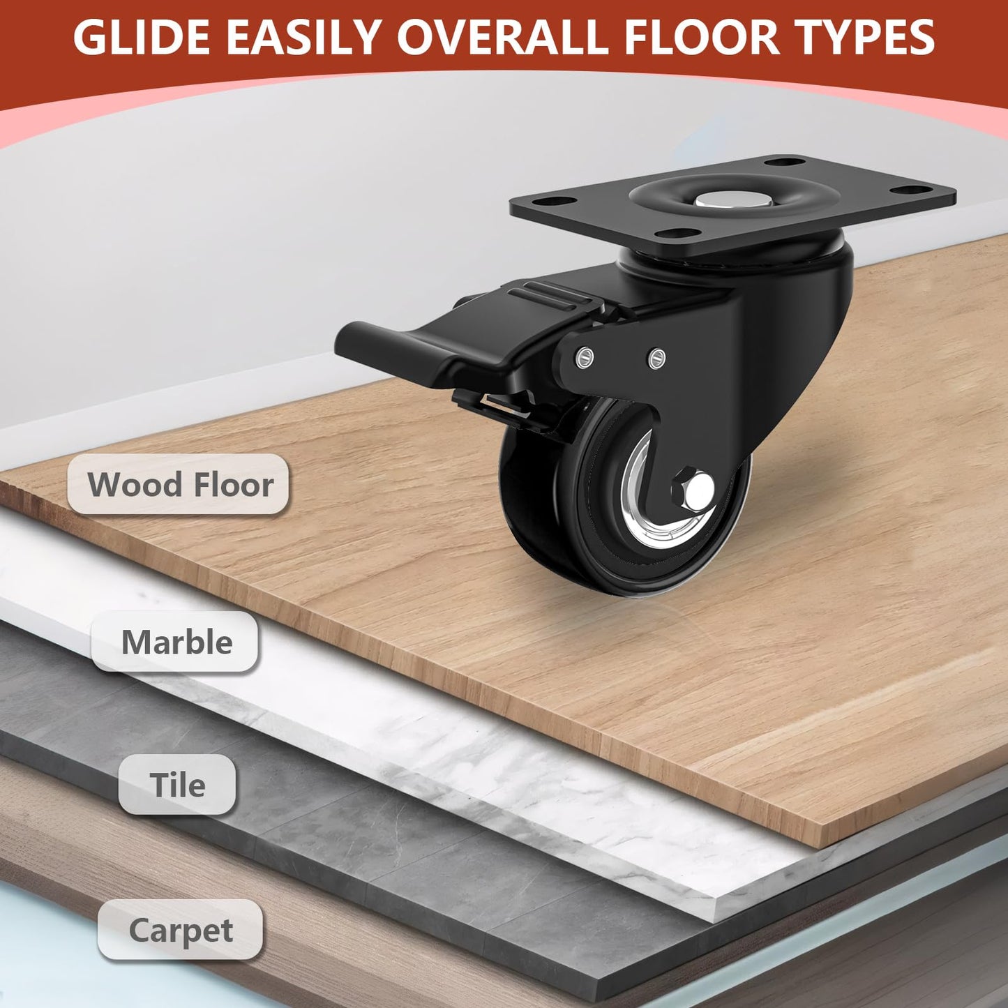 2 Inch Caster Wheels Heavy Duty, Casters Set of 4 with Brake, Locking Industrial Swivel Top Plate Casters Wheels and Load 800lbs for Furniture and Workbench Cart(Two Hardware Kits Include)