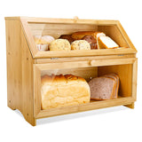 HOMEKOKO Double Layer Large Bread Box for Kitchen Counter, Wooden Large Capacity Bread Storage Bin (Natural Bamboo) HOMEKOKO