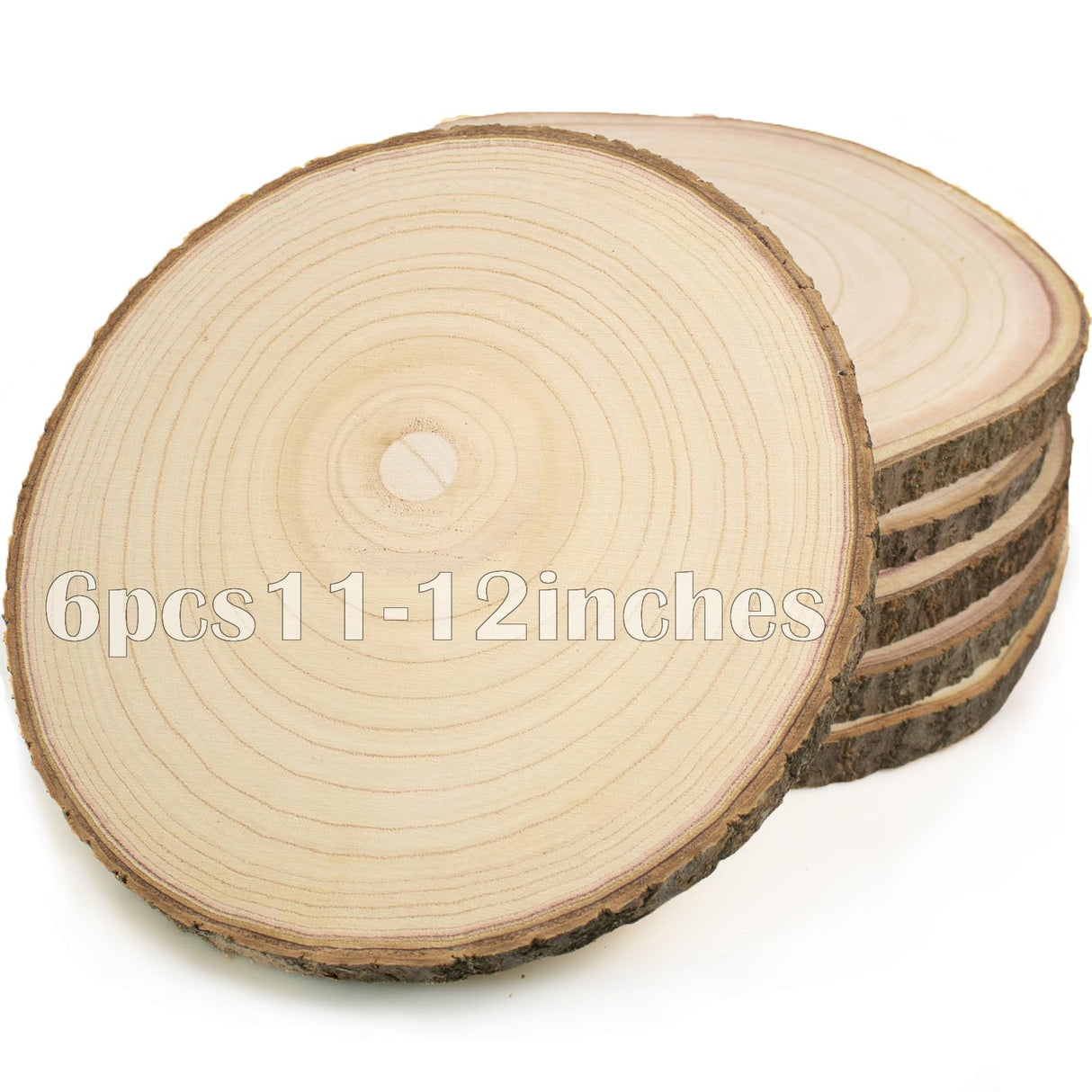 6pcs Large Wood Slices for Centerpieces 11-12 inches Wood Rounds for Tables Decor Rustic Wood Circles for DIY Crafts and Wedding Decor Round Wooden Discs Wood Slice Ornaments SENMUT