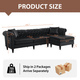 AVZEAR Chesterfield L Shaped Sofa Modular, Sectional Leather Couch with Ottoman and Pillow, Modern Sofa Bed PU Deep Seat Sofas Living Room Furniture Sets for Living Room, Bedroom and Apartment, Black AVZEAR