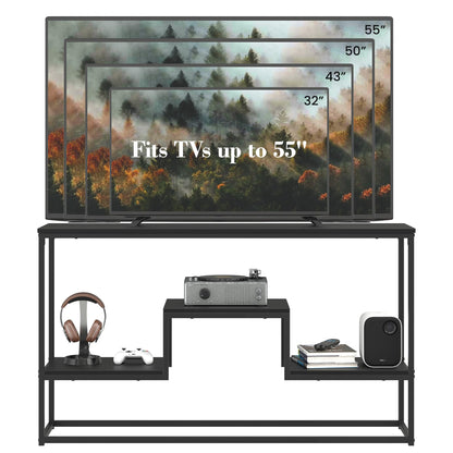 YOUDENOVA TV Stand for TVs up to 55 Inch, TV Console Table with 3-Tier Open Storage Shelves, Modern Industrial Entertainment Center for Living Room, Bedroom, Black