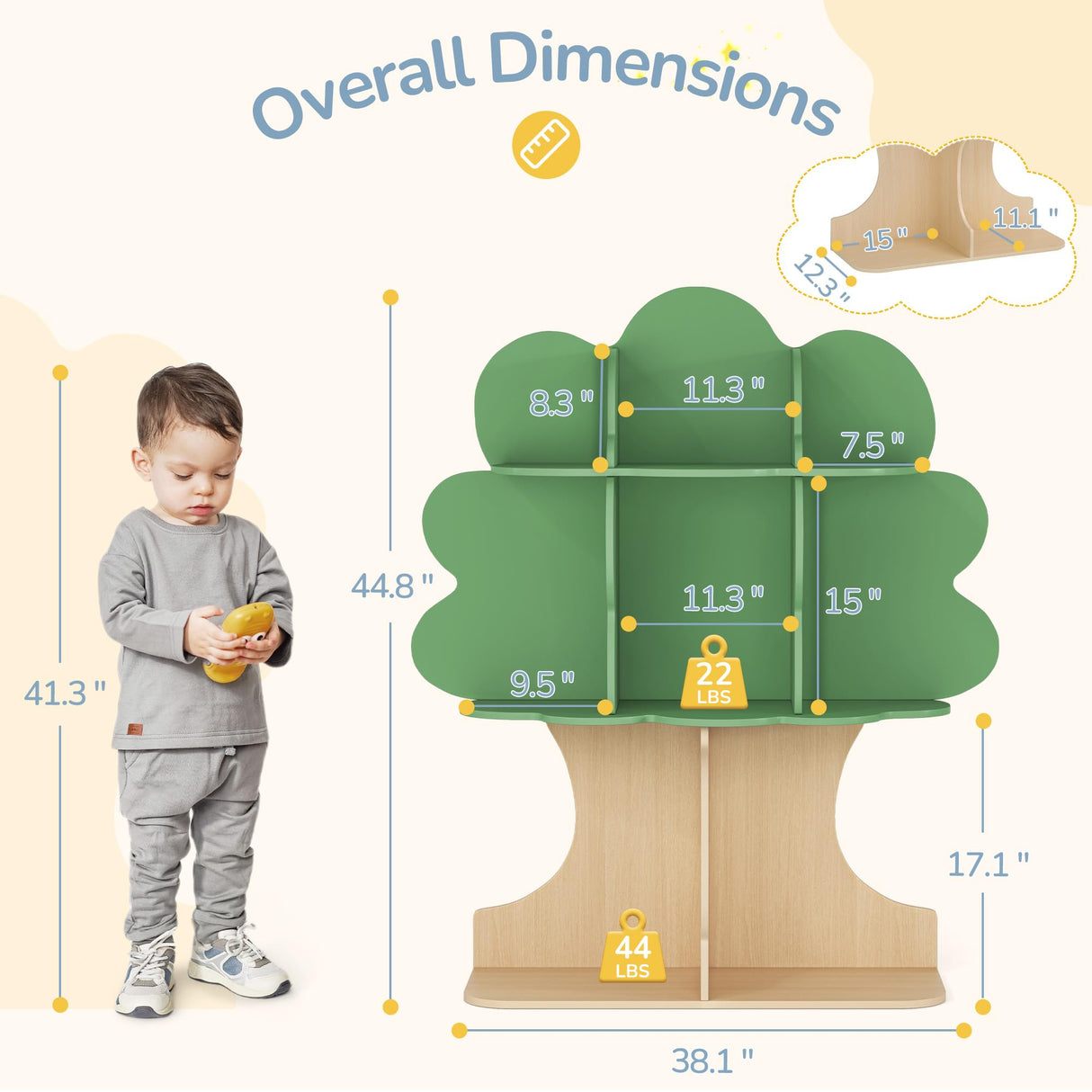 Curipeer Tree Kids Bookshelf, Toddler Bookshelf for Kids, Baby Montessori Bookshelf and Toy Storage, Wooden Kids Bookcase, Book Shelf for Kids Rooms, Nursery, Bedroom, Playroom, Green Curipeer