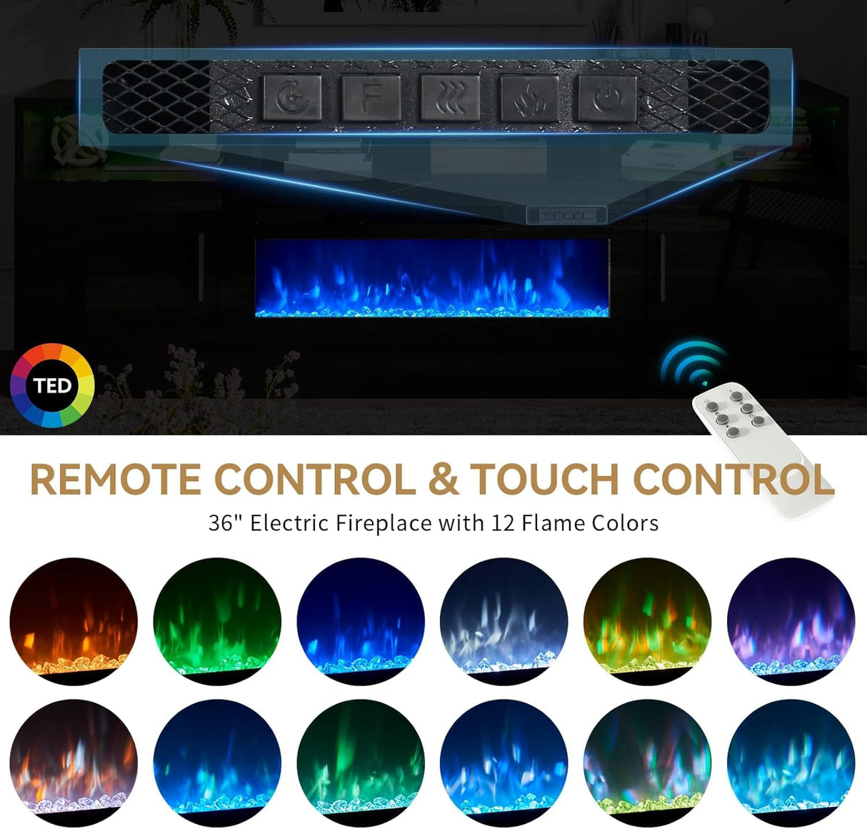 oneinmil 70" Fireplace TV Stand with Power Outlet for TVs Up to 80", Electric Fireplace Entertainment Center with LED Lights & Storage Cabinets, Media Console Table for Living Room, Black oneinmil