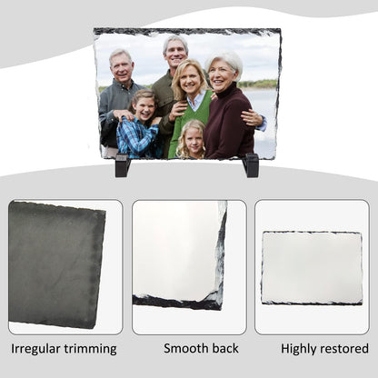 Sublimation Blank Slate Rock Stone Photo Frame, DIY Heat Transfer Picture Frame with Display Holder Personalized Customized Photo Frame Novelty for Heat Press Machine, Wedding, Birthday (1 PCS)