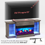 AMERLIFE 70" Electric Fireplace with Mantel, Farmhouse 3-Sided Fireplace TV Stand for TVs up to 75 Inch, Entertainment Center with Adjustable Shelves & LED Light, Rustic Grey AMERLIFE