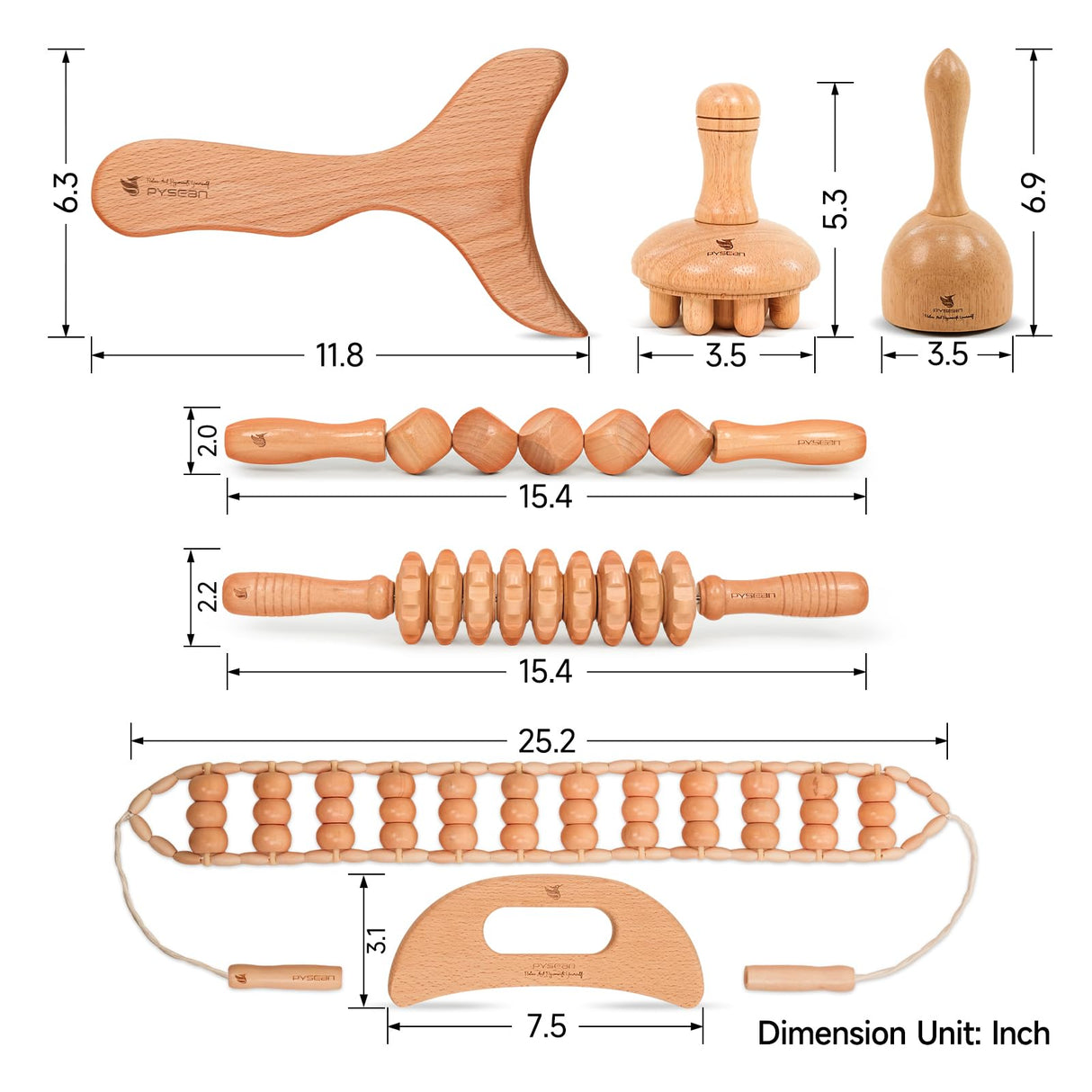 PYSEAN 7-in-1 Wood Therapy Massage Kit Helps You Eliminate Cellulite, Perform Lymphatic Drainage, Relax Your Muscles, Relieve Muscle Pain, and Sculpt Your Body into a Beautiful Shape PYSEAN