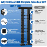CKE 10ft-15ft Complete Set 36" Cable Railing Post Kit, 3Pack Black Level Drilled Line Posts(35"x2"x2"), Swageless Deck Cable Railing System Kit, 220ft 1/8" Wire Rope(No Handrail), Black Post Kit LPS02 CKE