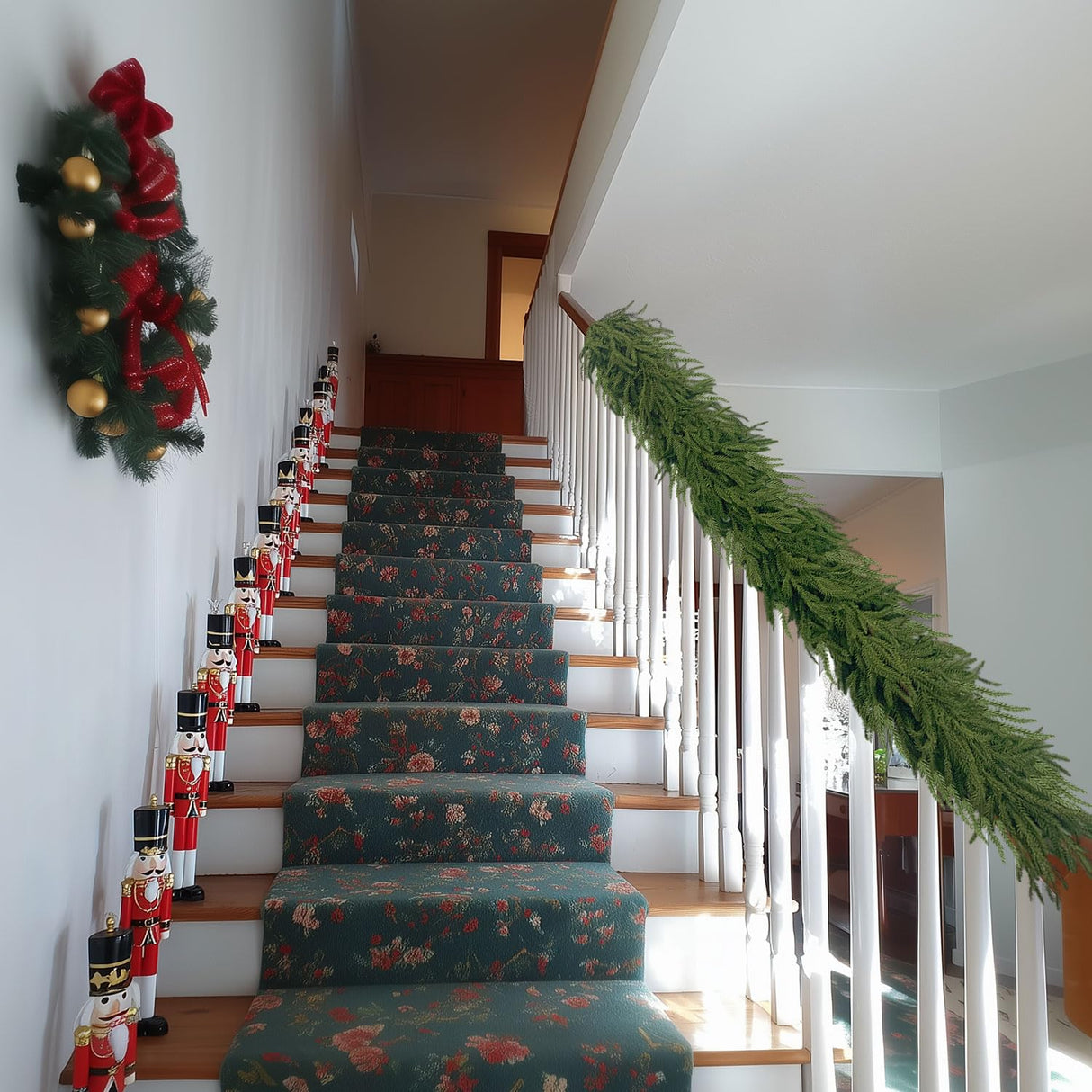 6 Ft 2 Pcs Artificial Norfolk Pine Garland, Real Touch Green Faux Greenery Garland for Christmas Table, Mantle, Wall, Fireplace, Indoor Outdoor Holiday Decor IPOOLTENG