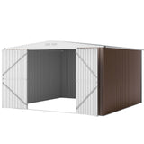GarveeLife 10x10 Shed for Outdoor Storage, Galvanized Steel Metal Tool Sheds House with Lockable Doors, Lock & Air Vent, Large Utility Sheds for Patio Garden Lawn, Brown GarveeLife