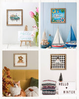 Putuo Decor Interchangeable Season Framed Wall Art Set, Seasonal Welcome Printed Signs, Rustic Holiday Home Table Decor Wall Hanging Signs for Living Room, Kitchen, Office, Farmhouse Putuo Decor