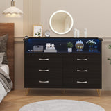 Jojoka 6 Drawer Black Dresser with LED Light for Bedroom, Wooden Dressers with Charging Station, Large Double Dresser with Wide Drawers, Modern Chests of Drawers for Living Room, Hallway, TV Stand Jojoka