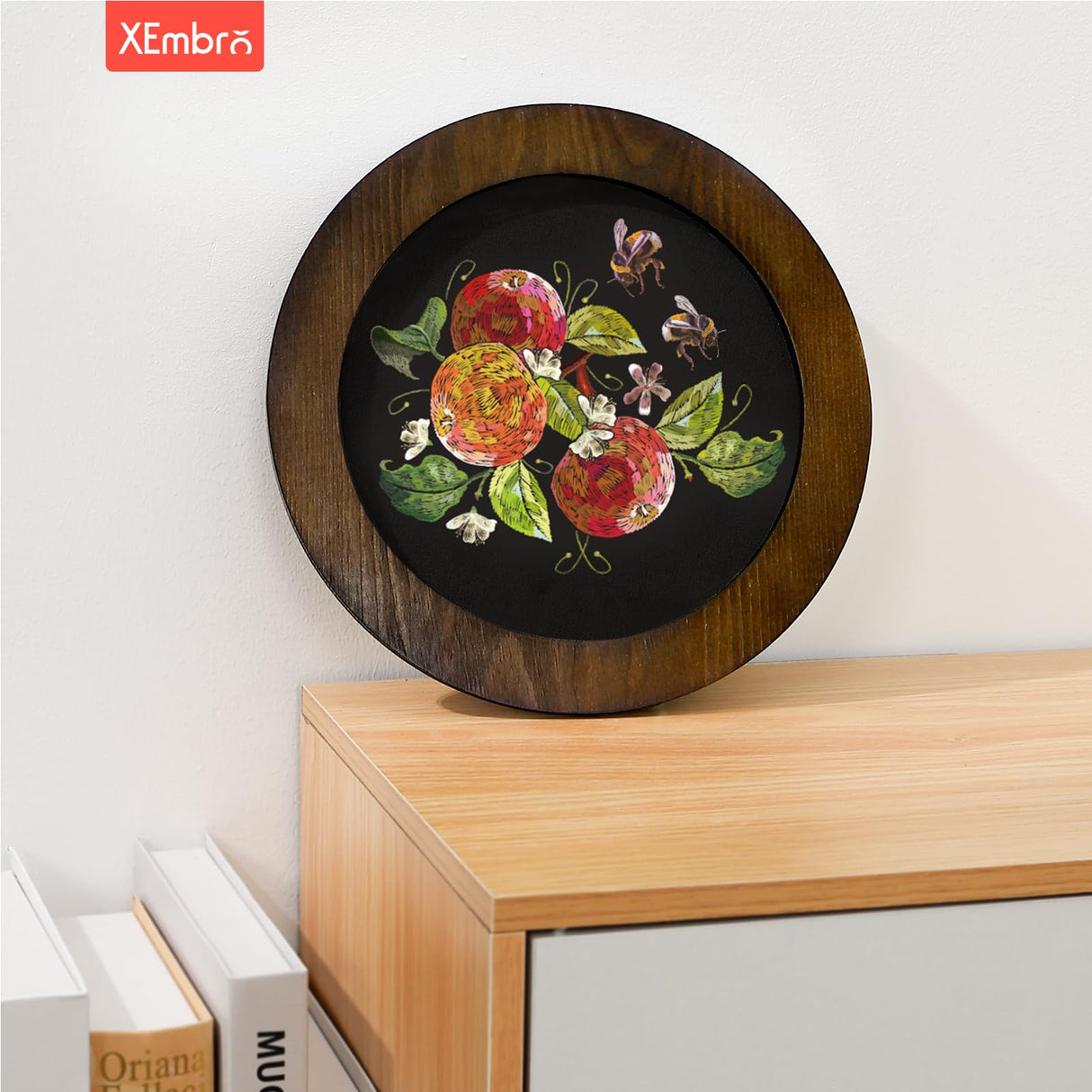 XEmbro 8 Inch Wood Embroidery Hoop Frame, Round Wood Embroidery Display with 8 Inch Embroidery Hoop for Finished Cross Stitch or DIY Art Craft Sewing Ornaments XEmbro