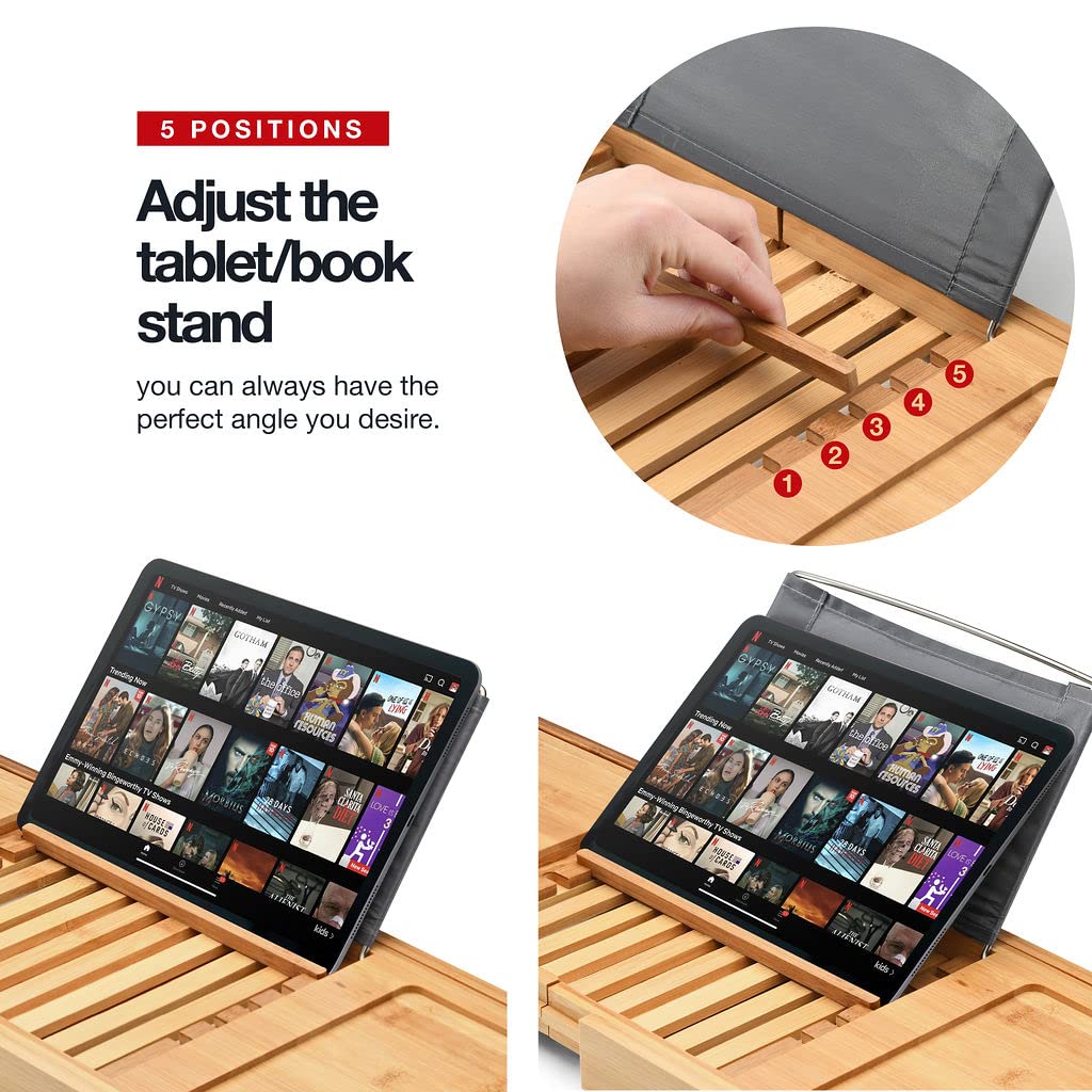 Luxury Foldable Bathtub Tray Caddy - Waterproof Wooden Bath Organizer for Wine, Book, Soap, Phone - Expandable Size Fits Most Tubs HOME IT