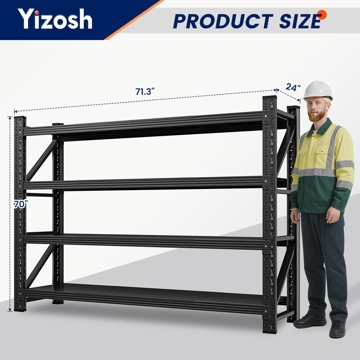 Yizosh 71" W Metal Garage Storage Shelves,5000LBS Heavy Duty 4-Shelf Adjustable Steel Organization Shelving,Utility Rack Shelf,71" W x 24" D x 69" H for Basement,Warehouse,Industrial Yizosh