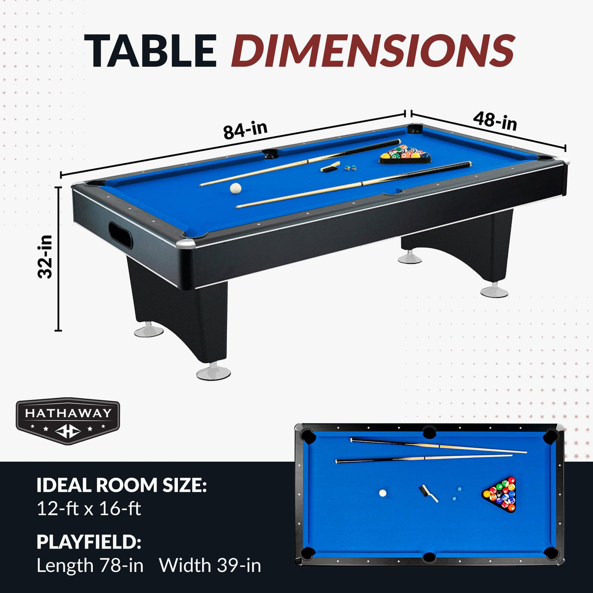 Hathaway Hustler 7 Ft Tournament Pool Table – Includes Cue Sticks, Billiard Balls, Automatic Ball Return – Perfect for Competitive Players and Family Games Room – Blue Felt with Black Finish Hathaway