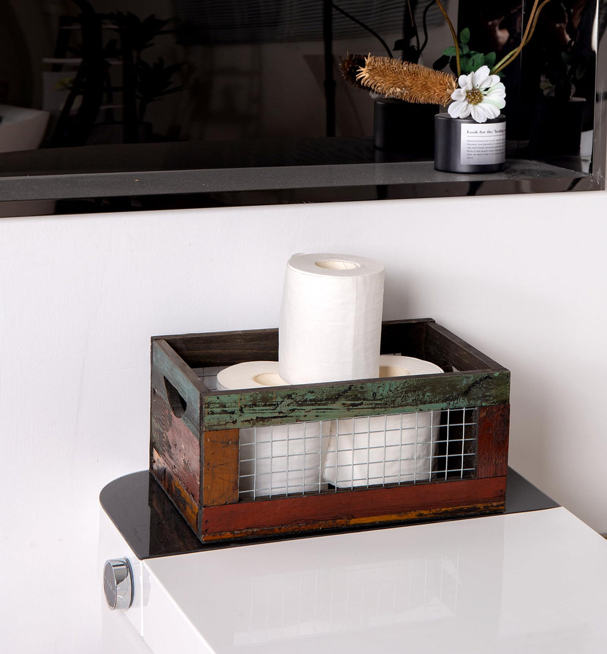 TIMRIS Set of 3 Rustic Wood Nesting Crates, Farmhouse Distressed Wooden Storage Boxes, Decorative Reclaimed Wood Organizer Baskets with Wire Mesh (Random) TIMRIS