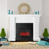 55" White Electric Fireplace with Mantel, Elegant Heater for Living Room or Bedroom, Complete with Remote Control and LED Flame Effects Cloud Mountain
