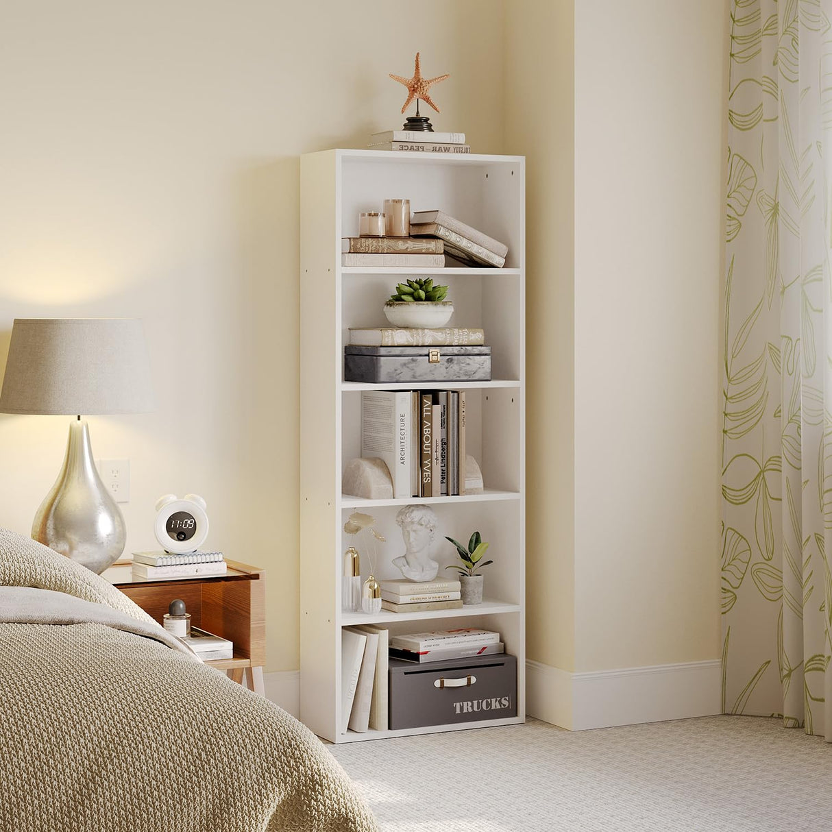 oneinmil Bookshelf 5-Tier Set of 2 Open Bookcase and Bookshelves Wooden Floor Standing Display Wide Storage Shelves Rack 60" Tall for Home Offices, Living Rooms, and Bedrooms, White oneinmil