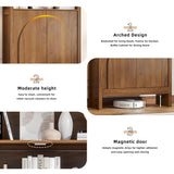 Mid Century Arched Bookcase, 5 Shelf Tall Book Shelf with Doors, 71 Inch Display Case Storage Cabinet, Large Library Arch Bookshelf, Wooden 5 Tier Book Case for Living Room, Office, Brown, Walnut Jluomei