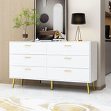 TAMUNE 54” 6 Drawer Dresser, Modern 6-Drawer Chest with Gold Metal Handles, Bedroom Dresser with Gold Metal Legs, for Living Room Entryway White (54”W x 15.7”D x 30.1”H) TAMUNE