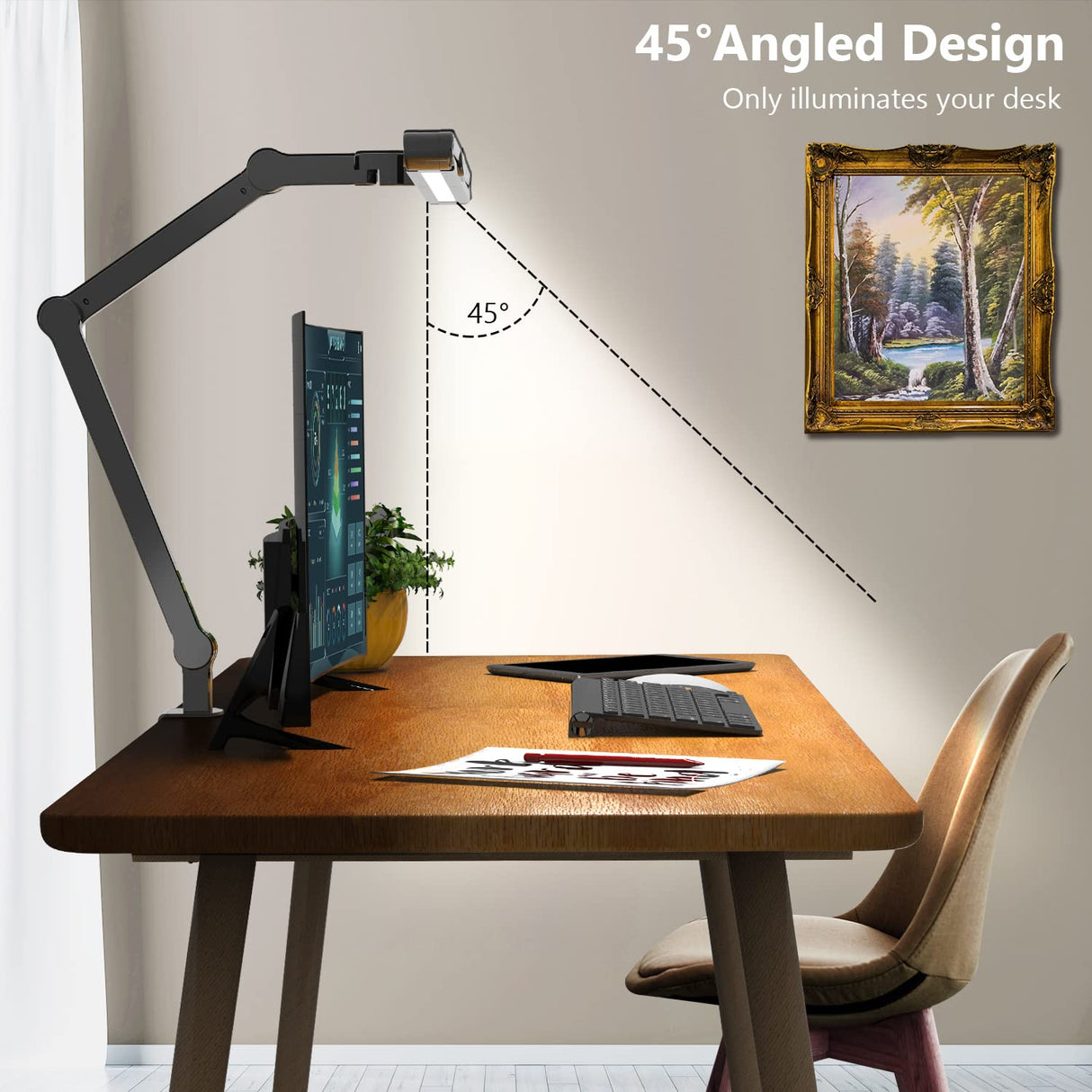 Micomlan Led Desk Lamp with Clamp, Architect Desk Lamp for Home Office with Atmosphere Lighting, 24W Ultra Bright Auto Dimming Desk Light Stepless Dimming and Tempering LED Table Light Micomlan