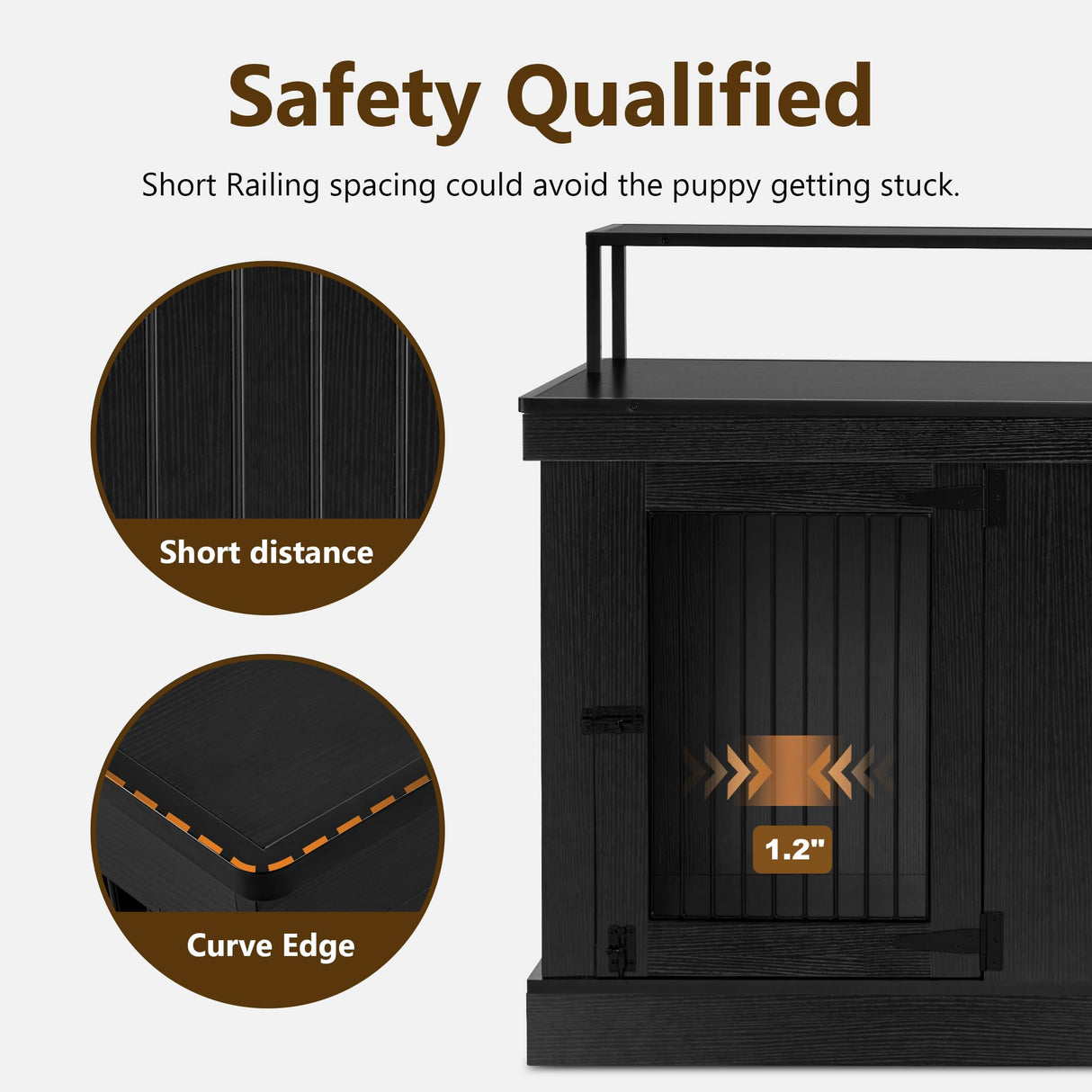 MCombo Large Dog Crate Furniture TV Stand, Wooden Dog Kennel with Double Doors, Indoor Furniture Style Dog Crate House End Table, 1861 (Black) MCombo