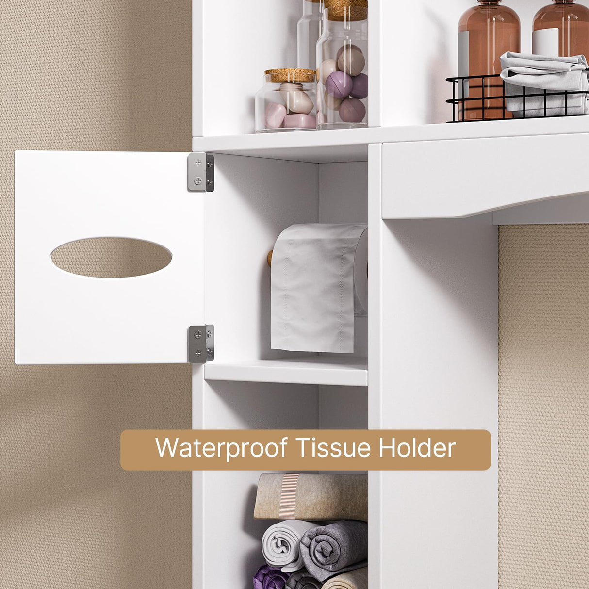 Gizoon Over The Toilet Storage Cabinet, 66''H Over Toilet Bathroom Organizer, Over Toilet Storage Cabinet with 2 Doors, Paper Holder and Racks, Adjustable Shelf, for Bathroom, Laundry, White Gizoon