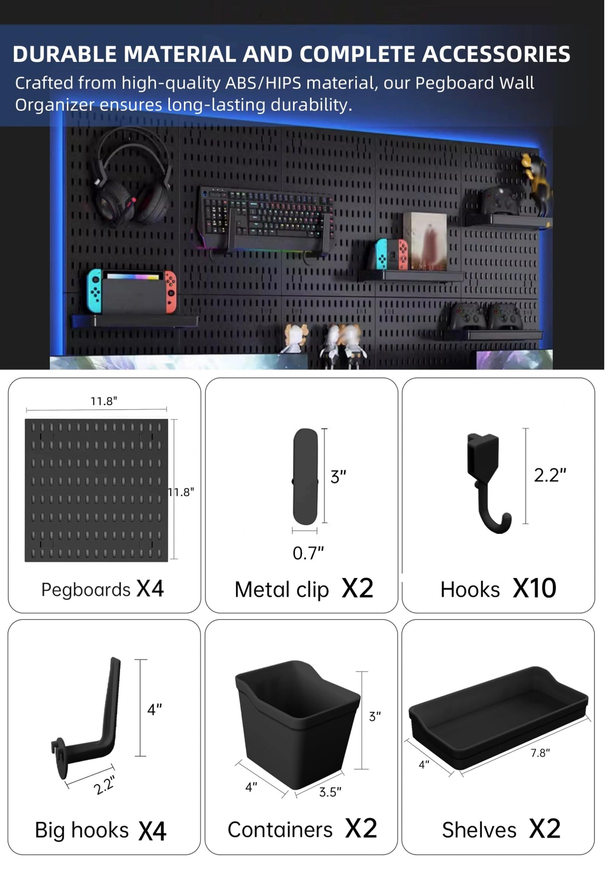 Zestify Revamp Your Space With A Versatile Pegboard Kit - Effortlessly Organize Home, Office, And Gaming Setup With Customizable Hanging Solutions (Black) Zestify