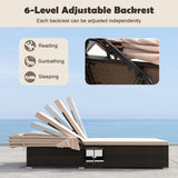 RELAX4LIFE Outdoor Daybed with Retractable Canopy - Wicker Double Chaise Lounge w/6-Position Backrest, 2 Folding Side Trays & Cushions, 2-Seater Loveseat Sunbed for Backyard, Rattan Patio Bed Lounger RELAX4LIFE