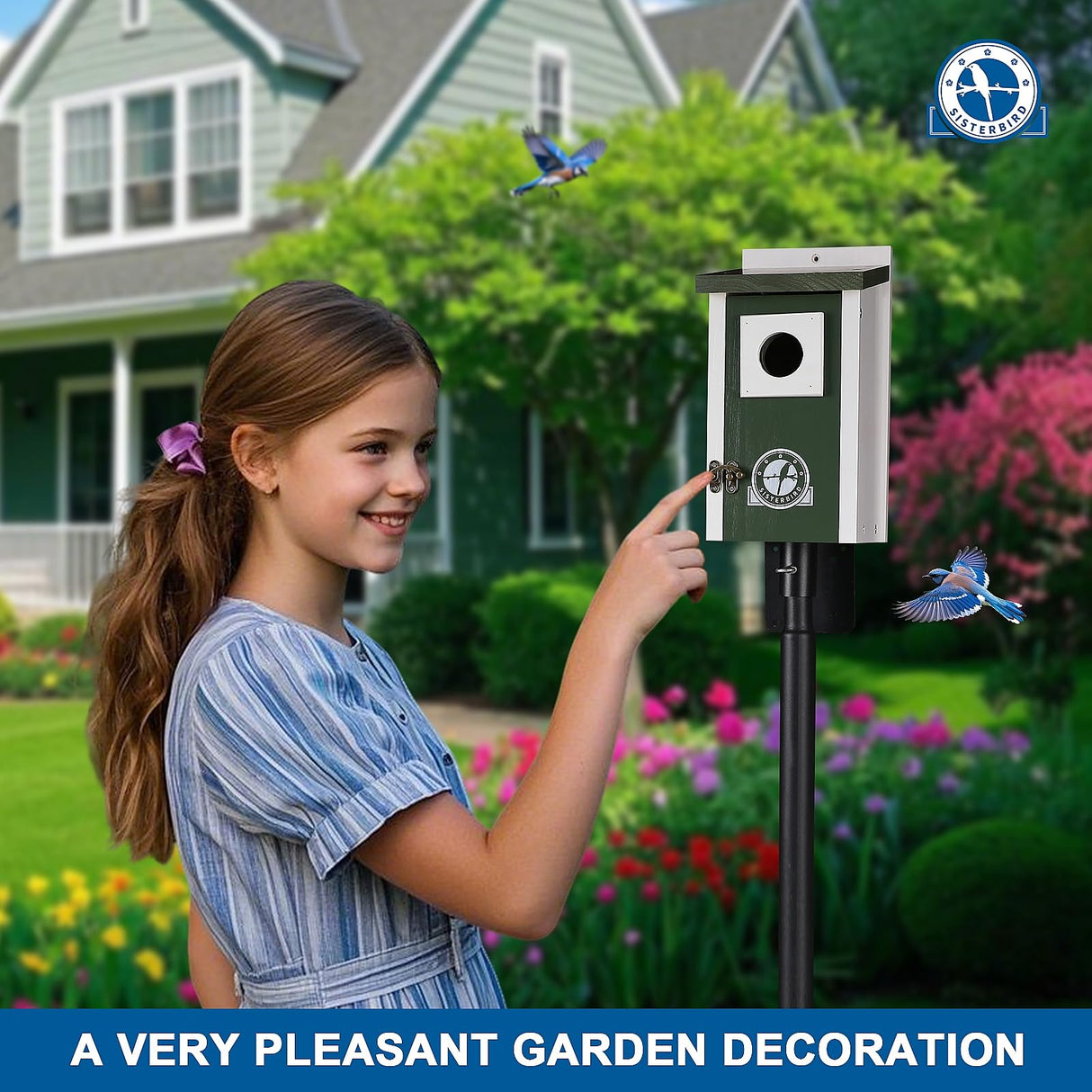 SISTERBIRD Bird Houses for Outside, Dark Green Bird House, Bluebird Houses for Outside, Garden Decoration Birdhouses for Outdoors, Bluebird Finch Swallow Wren Chickadee SISTERBIRD