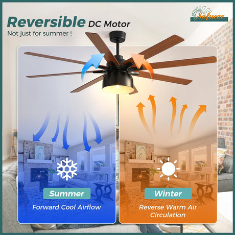 Sofucor 52 Inch Ceiling Fans with Lights, Indoor Outdoor Modern Wood Ceiling Fan with Remote, 6 Speeds, Reversible DC Motor, for Bedroom Living Room Covered Patio Porch Sofucor