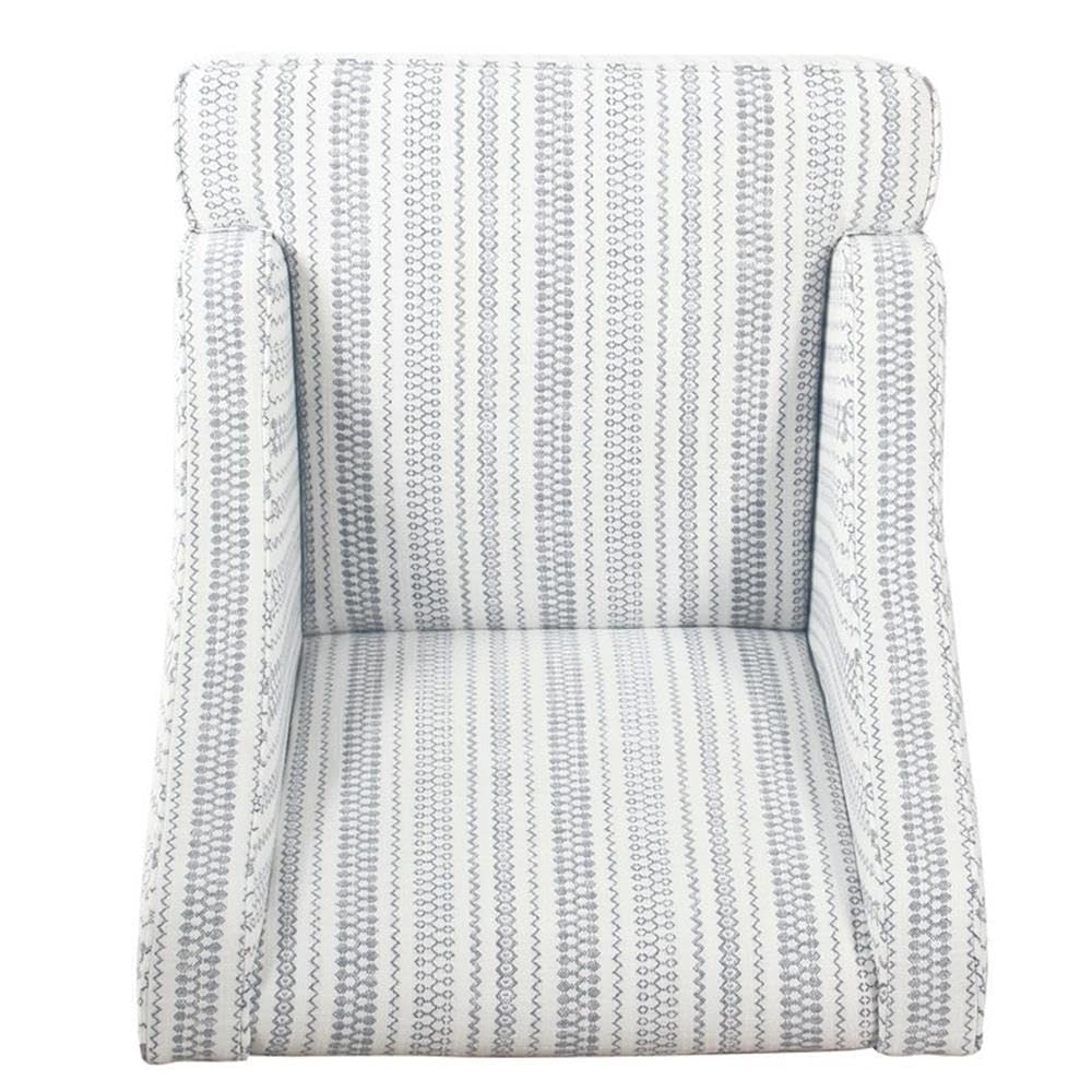 HomePop Velvet Swoop Arm Accent Chair, Blue and White farmhouse stripe HomePop