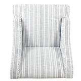HomePop Velvet Swoop Arm Accent Chair, Blue and White farmhouse stripe HomePop