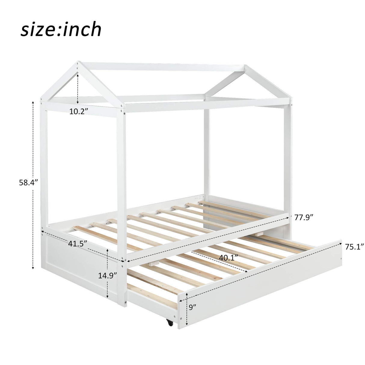 Bellemave White Twin Size House Bed Frame with Trundle for Kids and Toddlers Bellemave