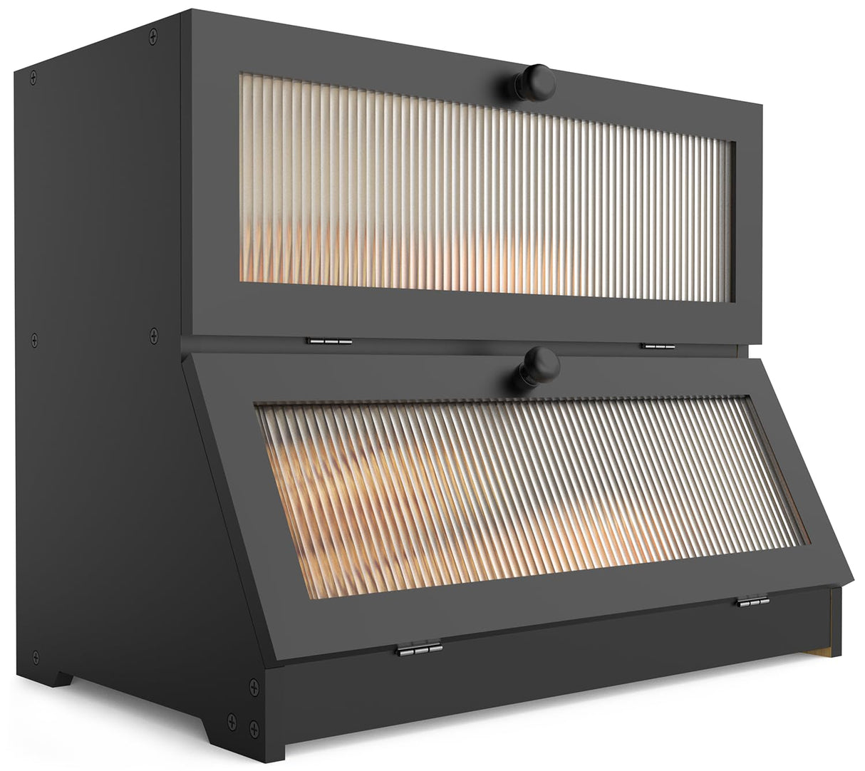 LOHASOK Double Layer Bamboo Bread Box for Kitchen Counter-Large Capacity Bread Storage Container Farmhouse Bread Box with Window Bread Holder (Black) LOHASOK