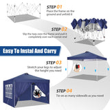 COBIZI 10x10 Pop Up Canopy Tent with 4 Sidewalls, UPF 50+Waterproof Outdoor Canopy with Air Vent, Instant Portable Camping Canopies Gazebo for Commercial Sun Shade Party, 4 Sandbags(Dark Blue) COBIZI