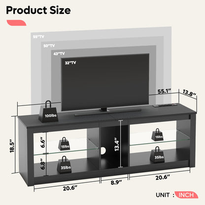 Bestier 55 inch LED TV Stand with Power Outlet, LED TV Stand for Xbox, Gaming Entertainment Center with Storage for 55/60/65inch TV,Modern TV Cabinet for Living Room Black Marble