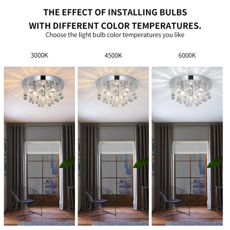 TISLYCO Modern Round Crystal Chandelier Ceiling Light,3 Light Crystal Flush Mount Small Chandelier, Silver Modern Ceiling Lamps Raindrop Chandelier Crystal Light Fixture for Bedroom, Hallway TISLYCO