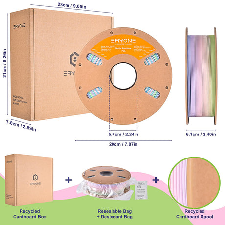 ERYONE Matte Rainbow 3D Printer PLA Filament 1.75 +/- 0.03mm, Matte Muticolor Filament PLA 1KG(2.2LBS) Spool, Matte Watercolor Rainbow ERYONE
