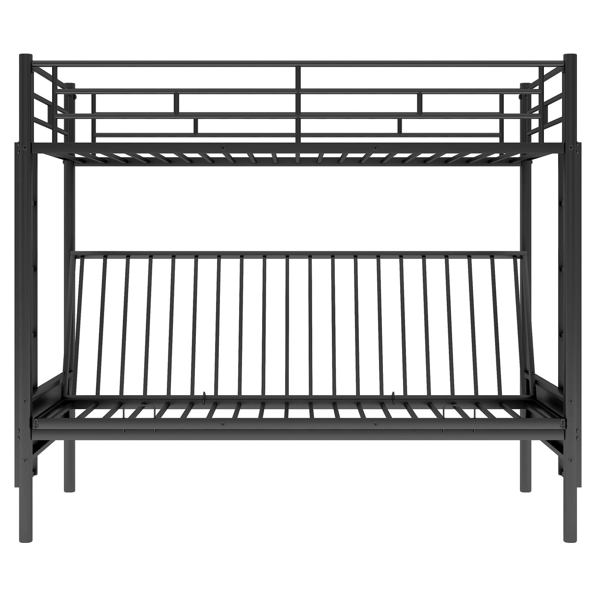 Twin Over Futon Bunk Bed, Metal Bunk Bed Convertible Couch and Bed, Metal Frame and 2 Ladder for Kids Teens Adults, Twin Over Full Bunk Beds, No Box Spring Needed Anwick
