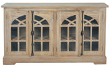 Sunset Trading Cottage Arched Glass Door Credenza Solid Wood Display Cabinet | Fully Assembled Sideboard Buffet Server, 63" Wide, Distressed Sunset Trading